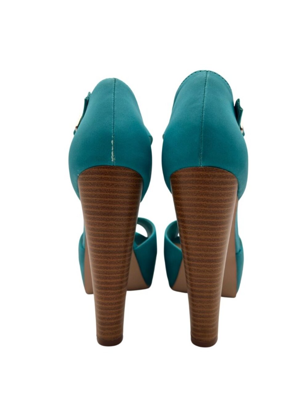 Breckelles Brina 21 Turquoise Platform Peep Toe Heels Womens Size 9 Buckle Strap - Picture 7 of 16